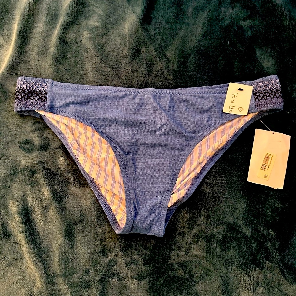 NWT Vera Bradley Slate Blue Bikini with Texured Side Bands